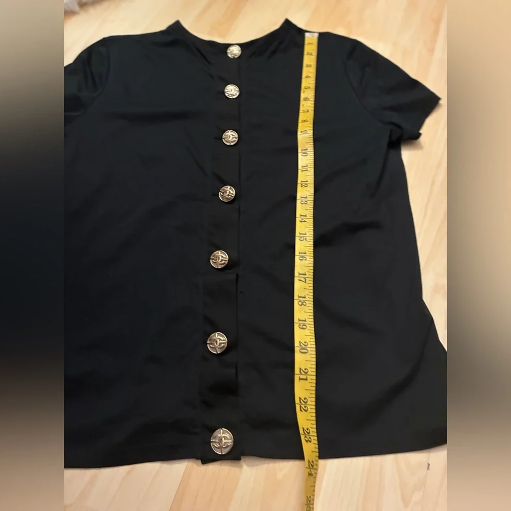 Chanel 2017 Spring Black Cotton Button-Back Short Sleeve